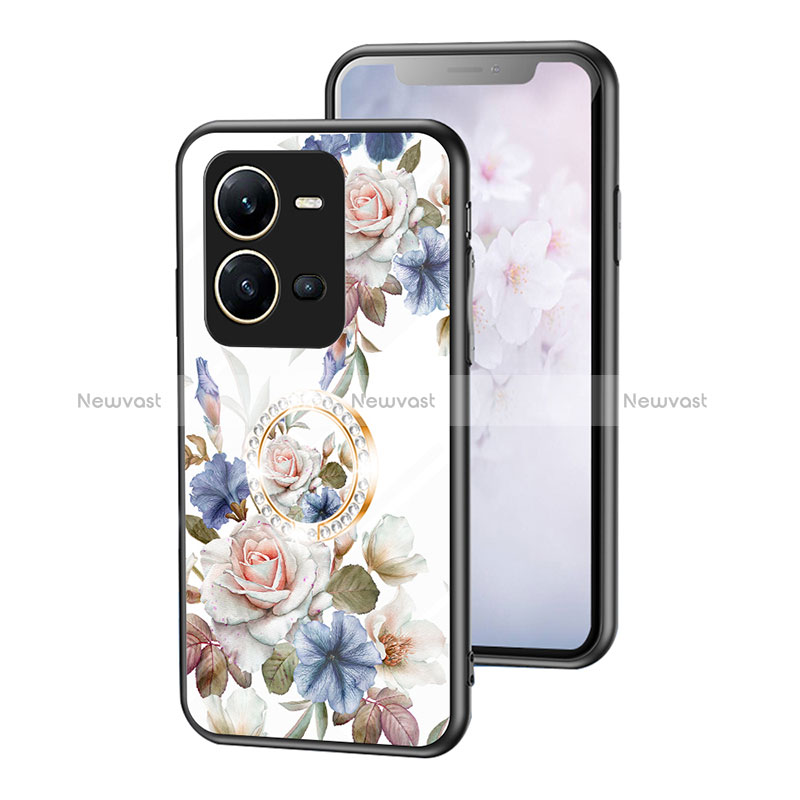 Silicone Frame Flowers Mirror Case Cover S01 for Vivo V25 5G White