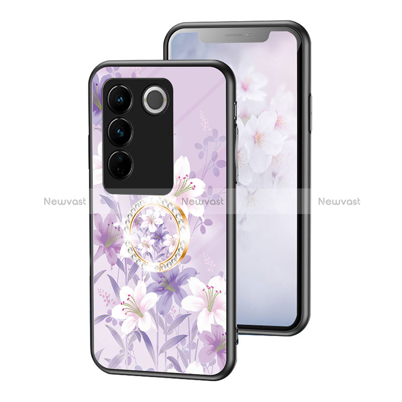 Silicone Frame Flowers Mirror Case Cover S01 for Vivo V27 5G Clove Purple