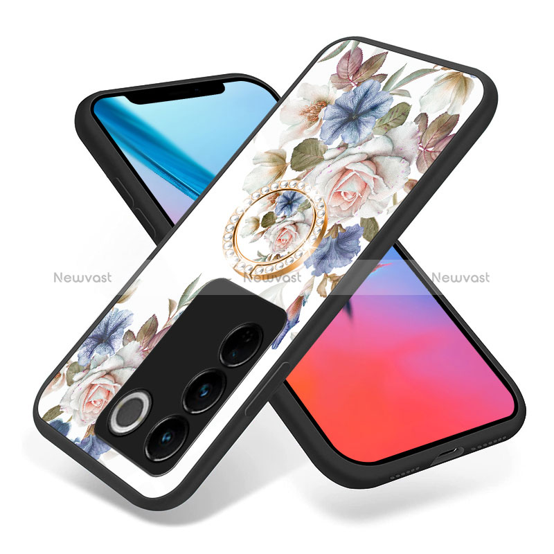 Silicone Frame Flowers Mirror Case Cover S01 for Vivo V27 Pro 5G