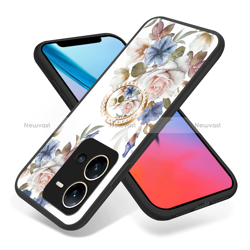 Silicone Frame Flowers Mirror Case Cover S01 for Vivo X80 Lite 5G