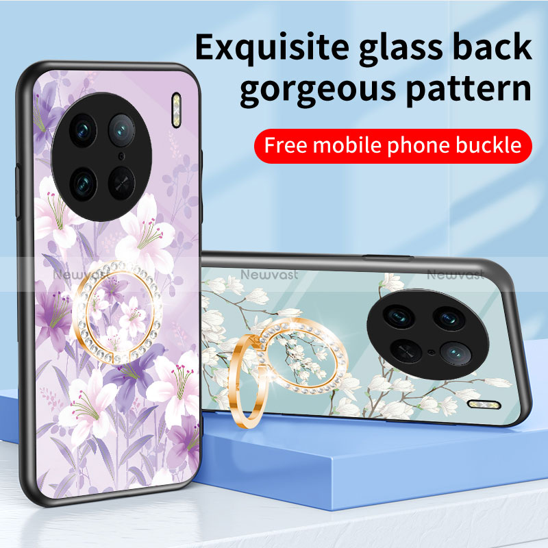 Silicone Frame Flowers Mirror Case Cover S01 for Vivo X90 Pro 5G