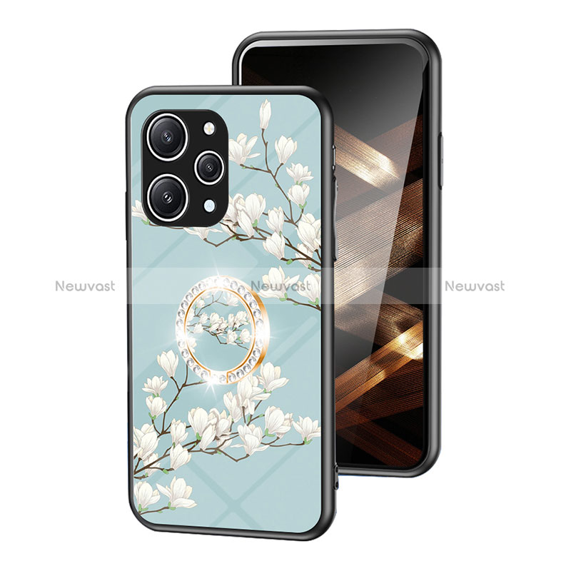 Silicone Frame Flowers Mirror Case Cover S01 for Xiaomi Redmi 12 4G Cyan