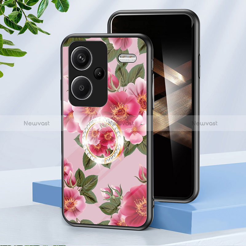 Silicone Frame Flowers Mirror Case Cover S01 for Xiaomi Redmi Note 13 Pro+ Plus 5G Red