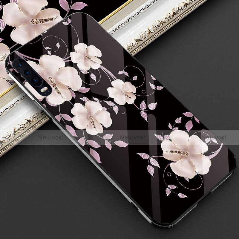 Silicone Frame Flowers Mirror Case Cover S02 for Huawei P30 Purple