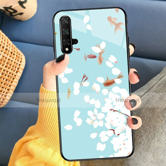 Silicone Frame Flowers Mirror Case for Huawei Honor 20 Cyan