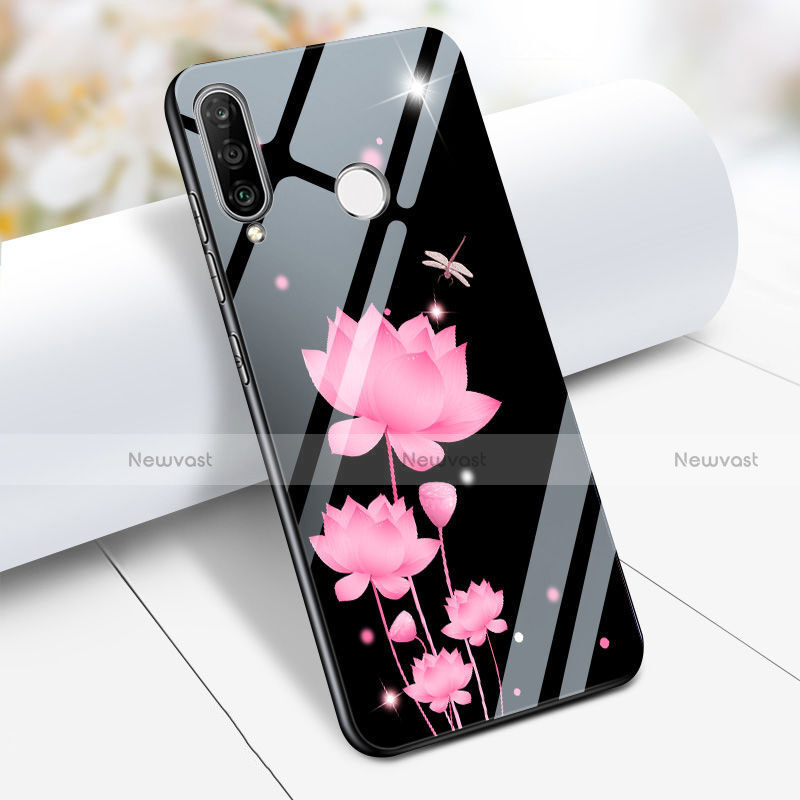 Silicone Frame Flowers Mirror Case for Huawei Nova 4e Pink