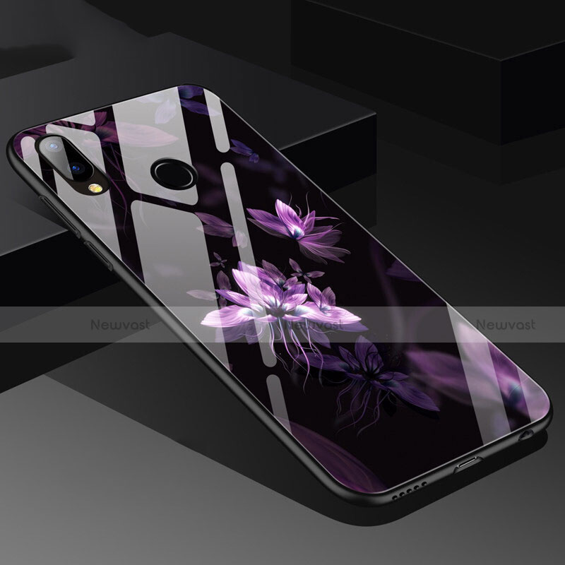 Silicone Frame Flowers Mirror Case for Huawei P20 Lite Purple