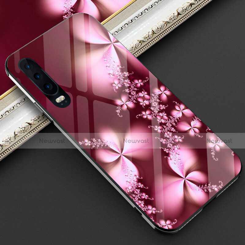 Silicone Frame Flowers Mirror Case for Huawei P30 Red