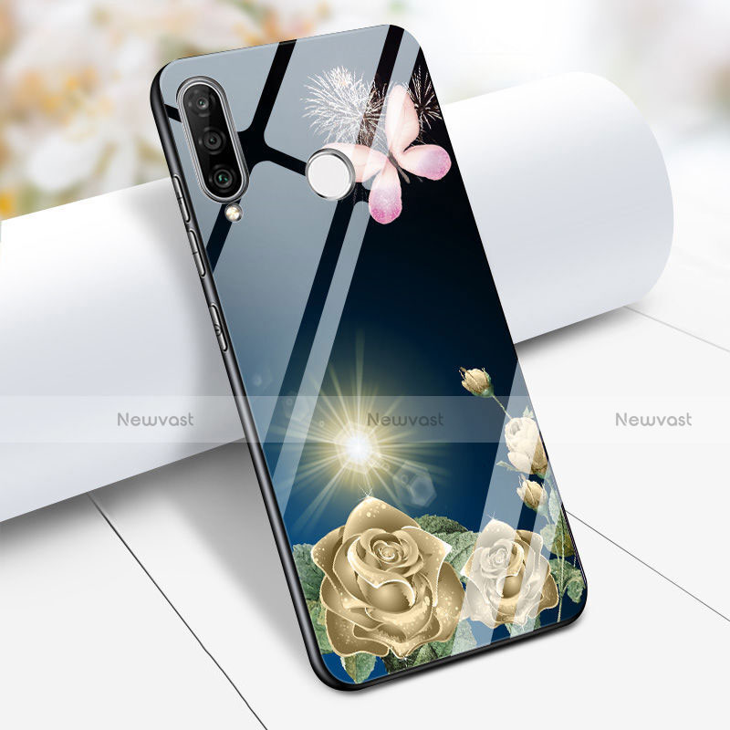 Silicone Frame Flowers Mirror Case M01 for Huawei P30 Lite Blue