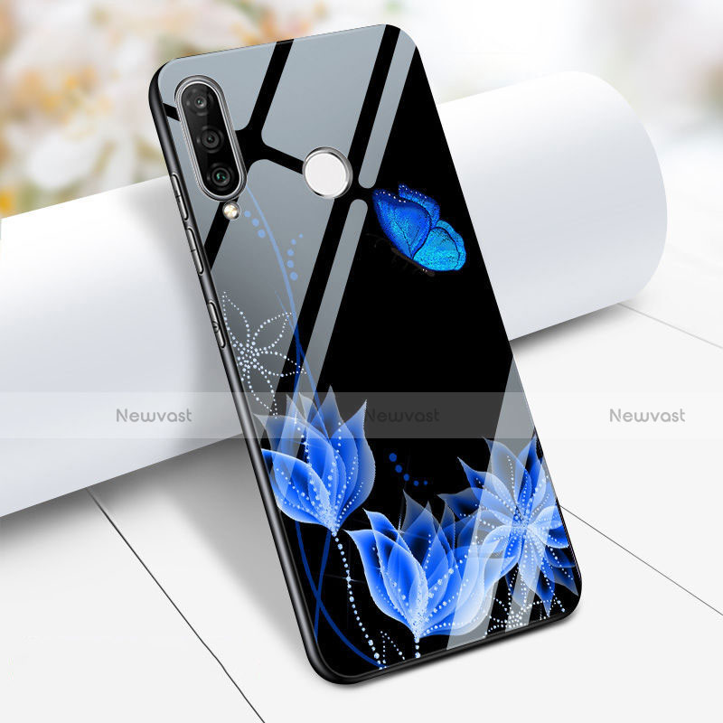 Silicone Frame Flowers Mirror Case M02 for Huawei P30 Lite Blue