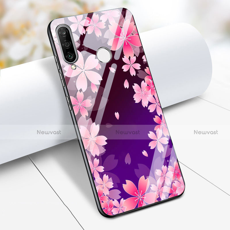 Silicone Frame Flowers Mirror Case S01 for Huawei Nova 4e Purple
