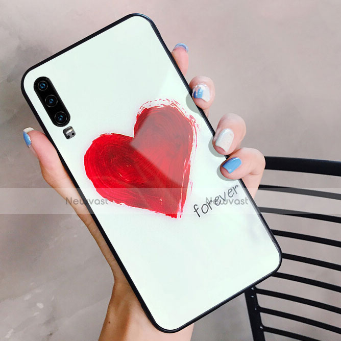 Silicone Frame Love Heart Mirror Case Cover for Huawei P30 Hot Pink