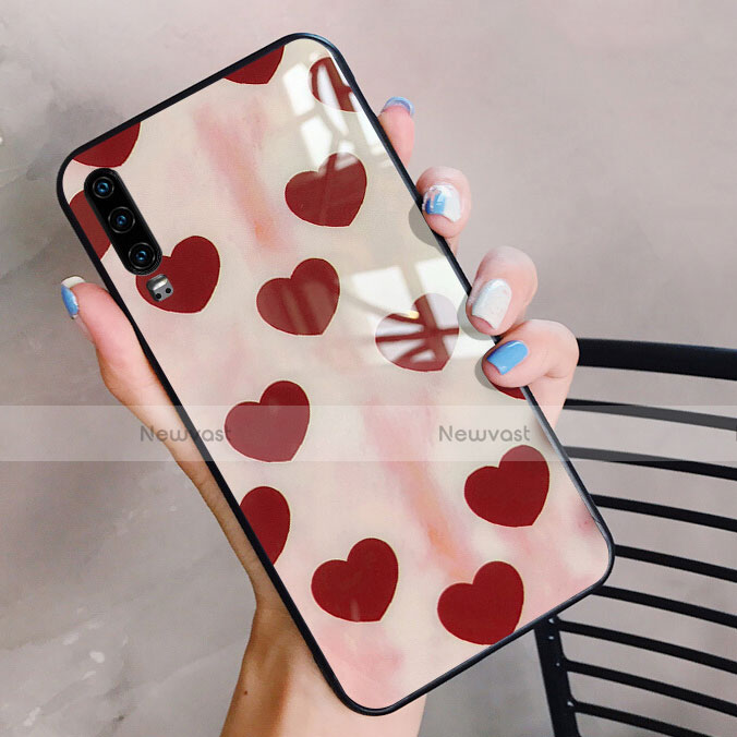 Silicone Frame Love Heart Mirror Case Cover for Huawei P30 Pink