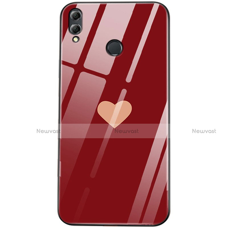 Silicone Frame Love Heart Mirror Case S04 for Huawei Honor V10 Lite Red