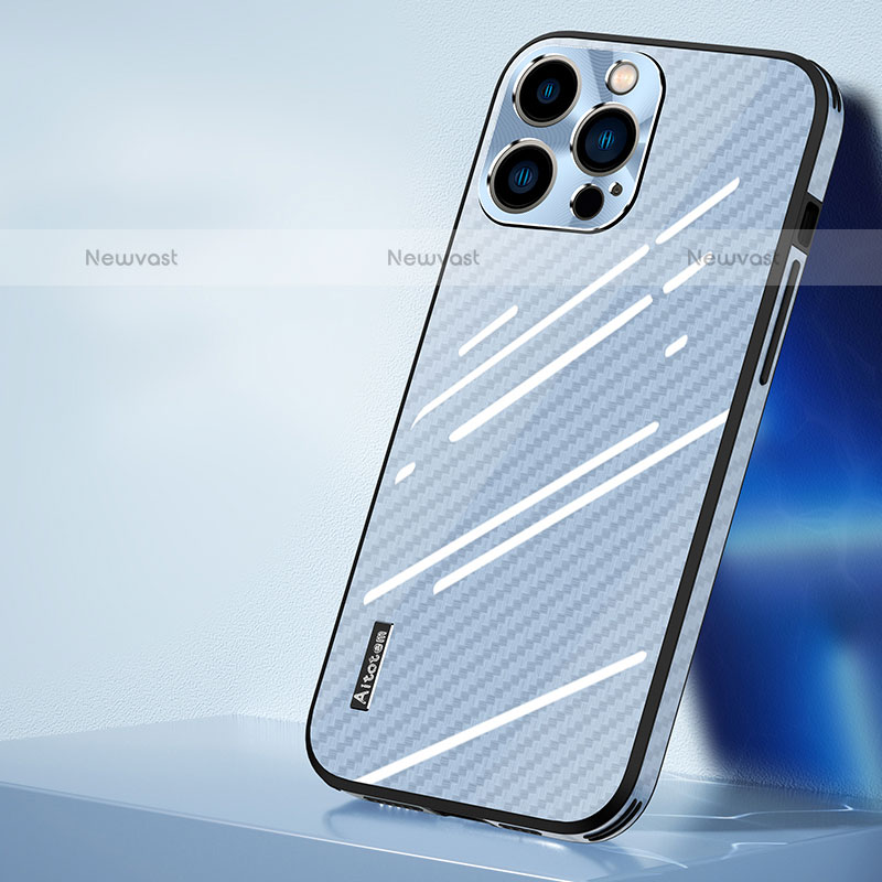 Silicone Frame Mirror Case Cover AT1 for Apple iPhone 15 Pro Max Sky Blue