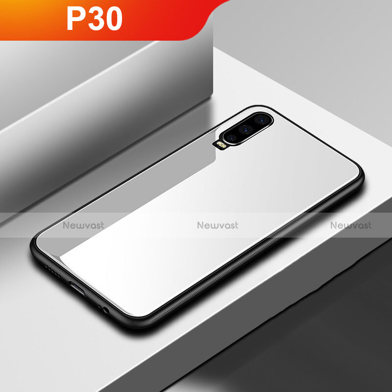 Silicone Frame Mirror Case Cover for Huawei P30 White