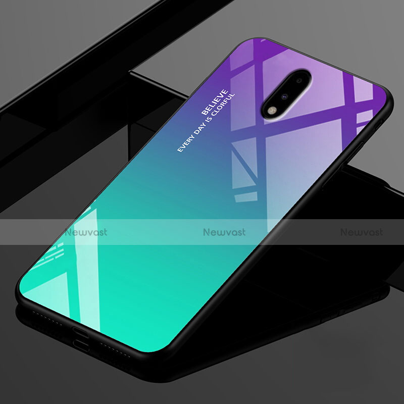 Silicone Frame Mirror Case Cover for OnePlus 7 Cyan