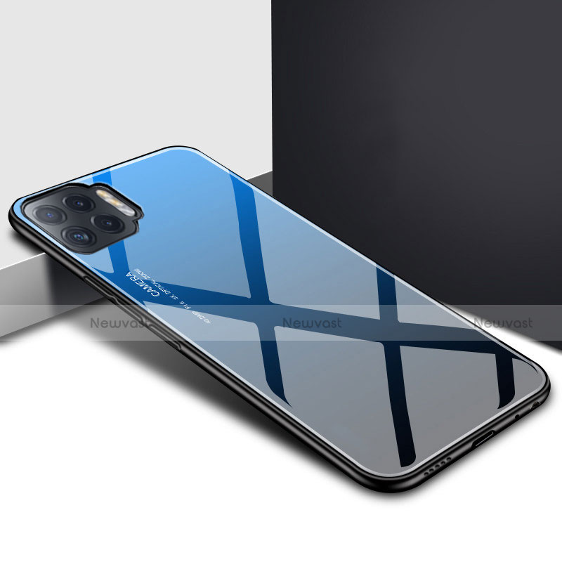 Silicone Frame Mirror Case Cover for Oppo Reno4 F Blue