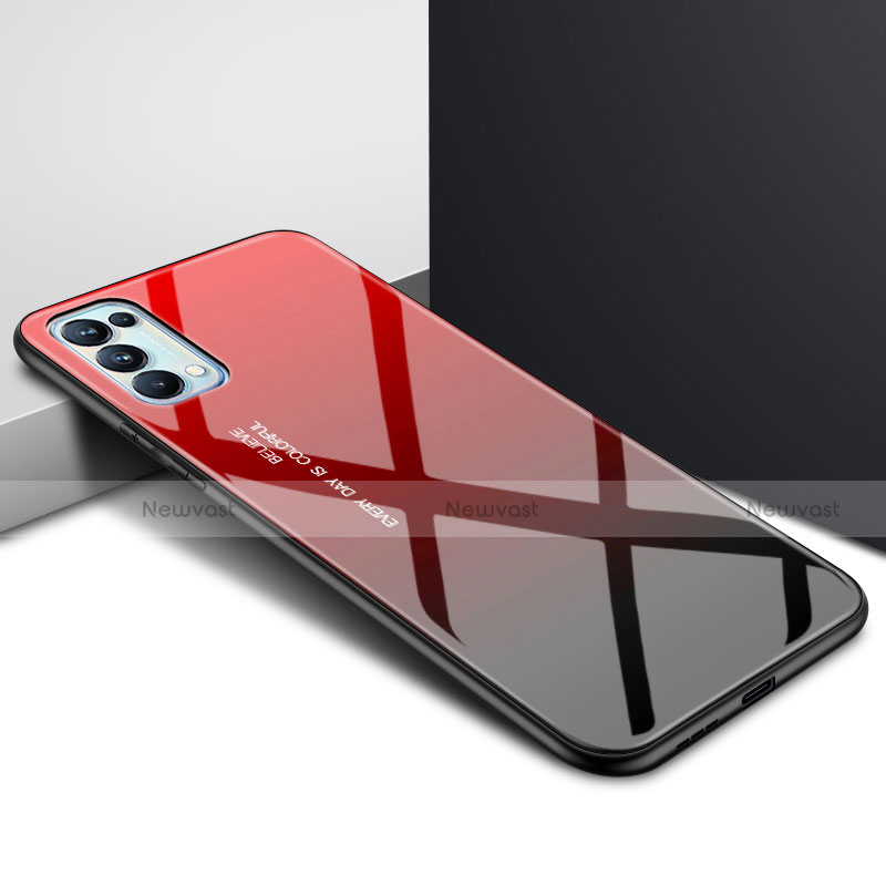 Silicone Frame Mirror Case Cover for Oppo Reno5 Pro 5G Red