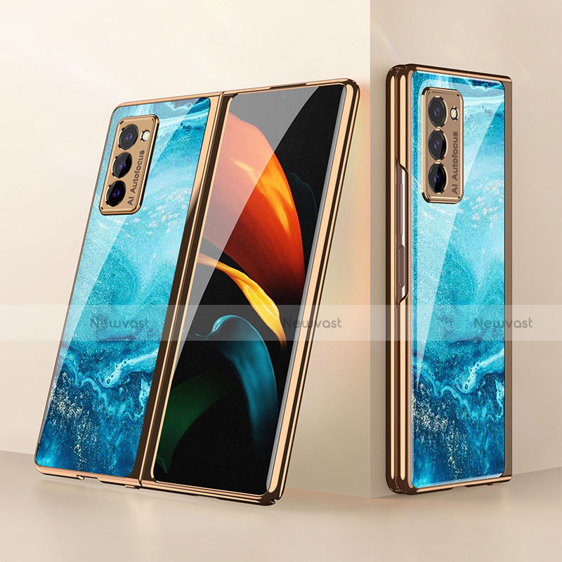 Silicone Frame Mirror Case Cover for Samsung Galaxy Z Fold2 5G Sky Blue