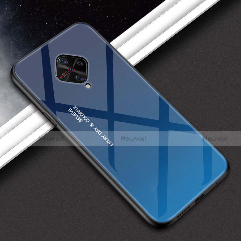 Silicone Frame Mirror Case Cover M01 for Vivo X50 Lite Blue