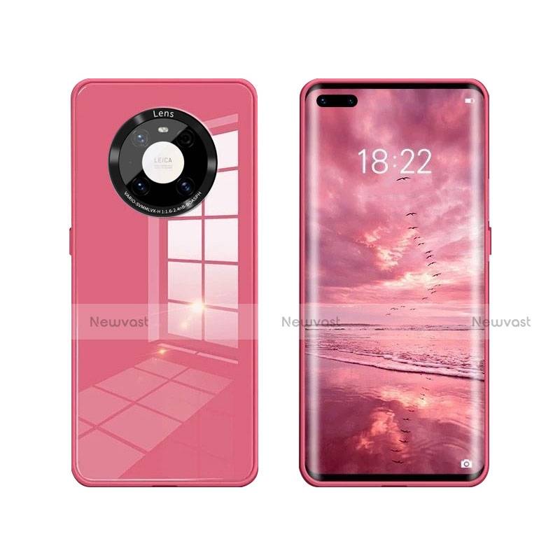 Silicone Frame Mirror Case Cover T01 for Huawei Mate 40 Pro Red Wine