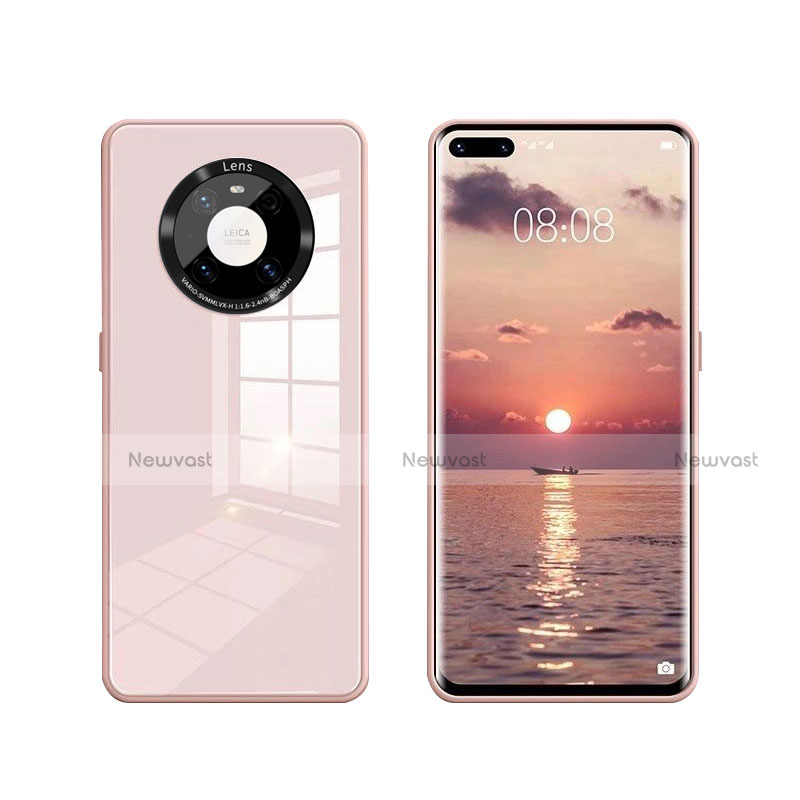 Silicone Frame Mirror Case Cover T01 for Huawei Mate 40E Pro 4G Pink