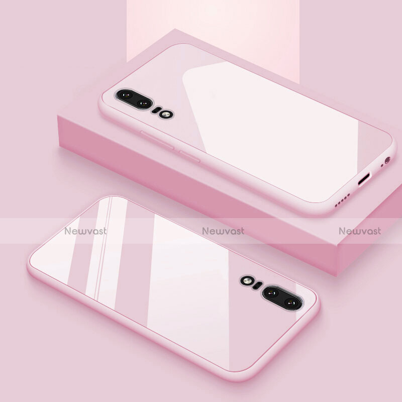 Silicone Frame Mirror Case Cover T03 for Huawei P20 Pink