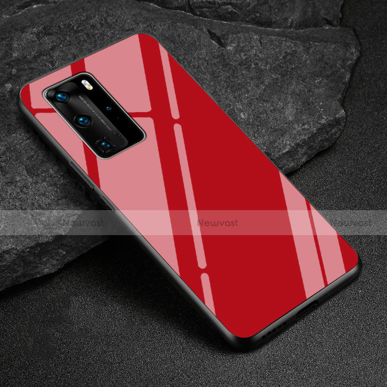 Silicone Frame Mirror Case Cover T03 for Huawei P40 Pro Red