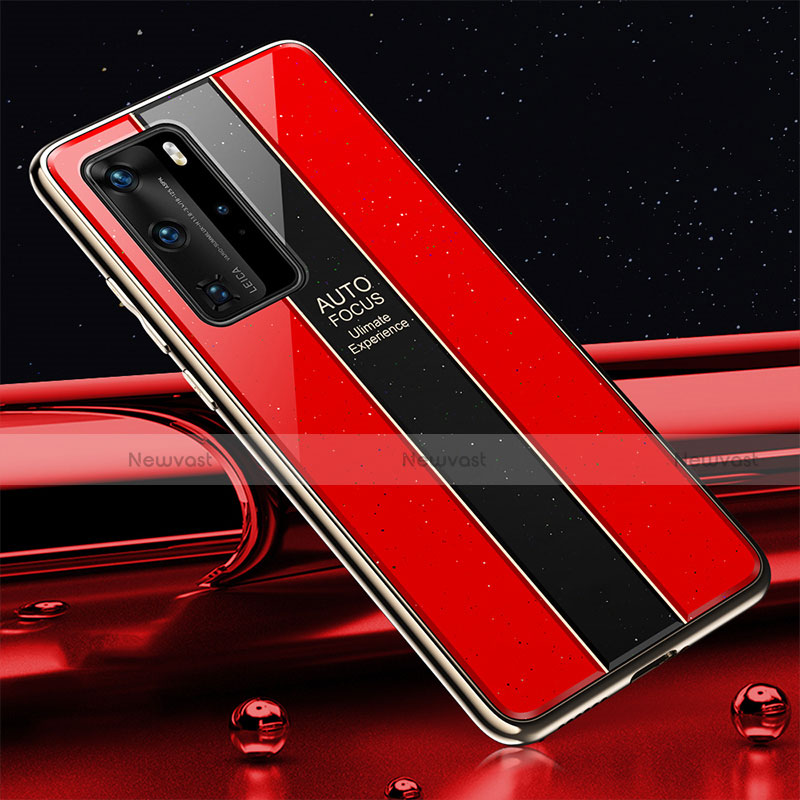Silicone Frame Mirror Case Cover T04 for Huawei P40 Pro Red