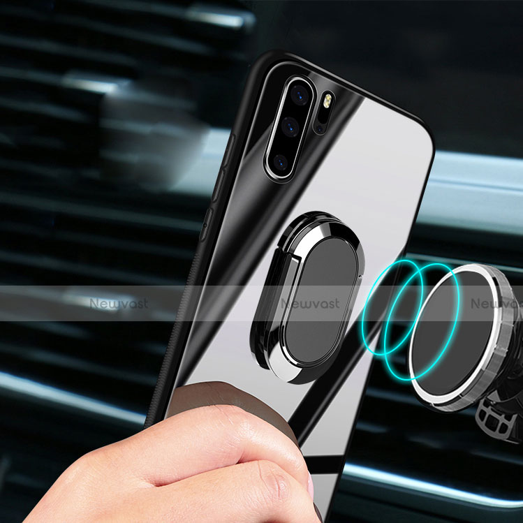 Silicone Frame Mirror Case Cover with Finger Ring Stand for Huawei P30 Pro
