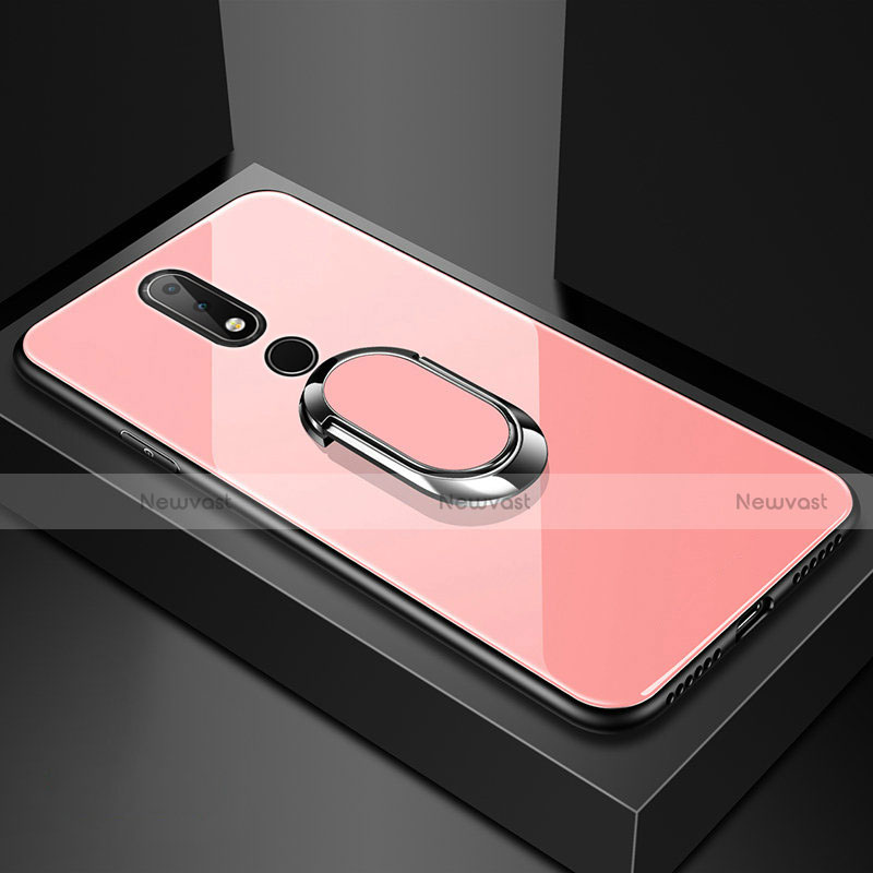 Silicone Frame Mirror Case Cover with Finger Ring Stand for Nokia 6.1 Plus Rose Gold