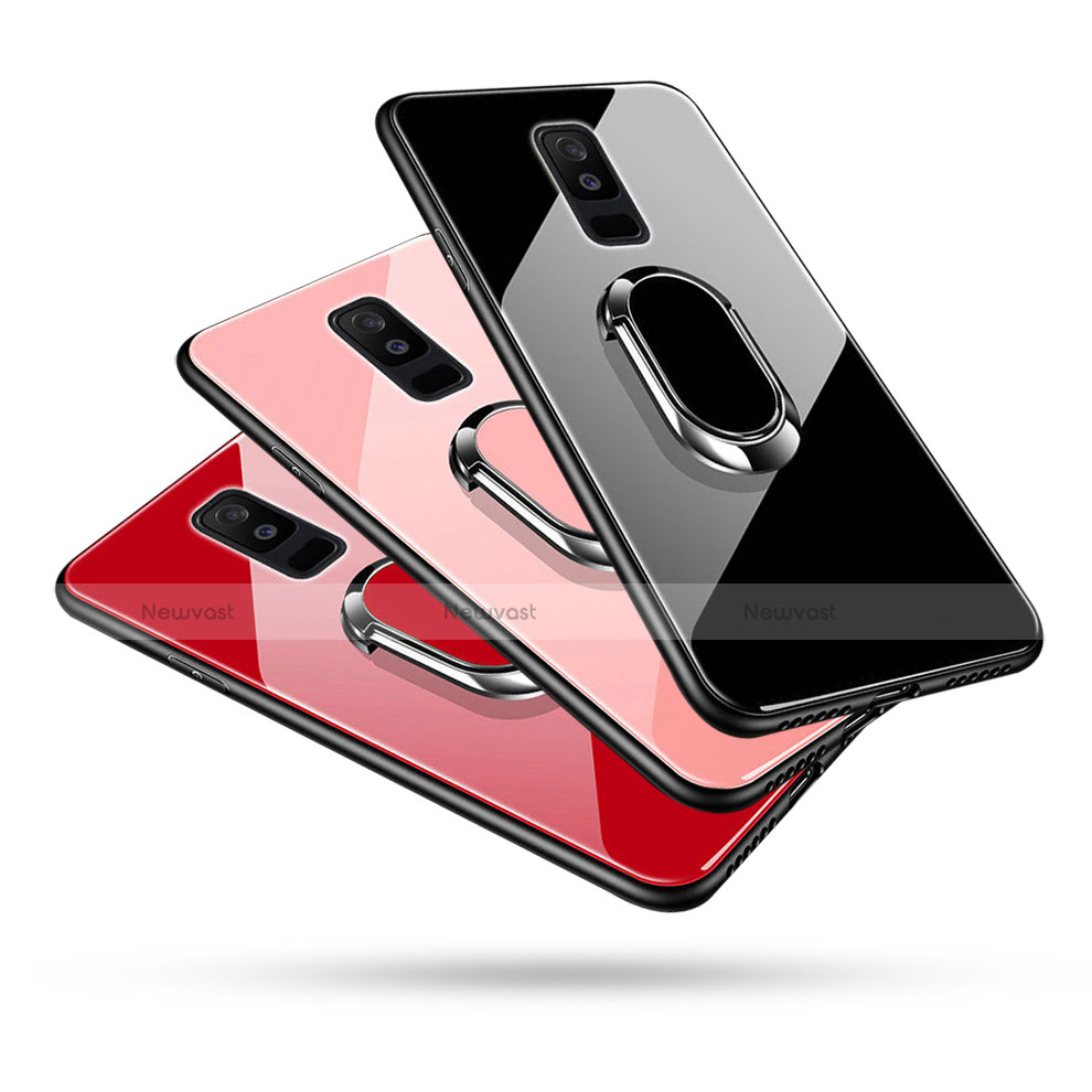 Silicone Frame Mirror Case Cover with Finger Ring Stand for Samsung Galaxy A6 Plus (2018)