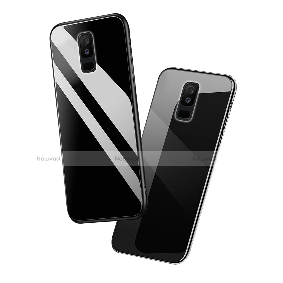 Silicone Frame Mirror Case Cover with Finger Ring Stand for Samsung Galaxy A6 Plus (2018)