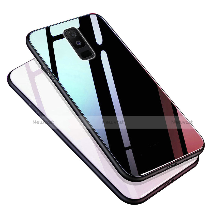 Silicone Frame Mirror Case Cover with Finger Ring Stand for Samsung Galaxy A6 Plus (2018)