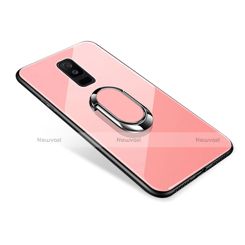 Silicone Frame Mirror Case Cover with Finger Ring Stand for Samsung Galaxy A6 Plus (2018) Rose Gold