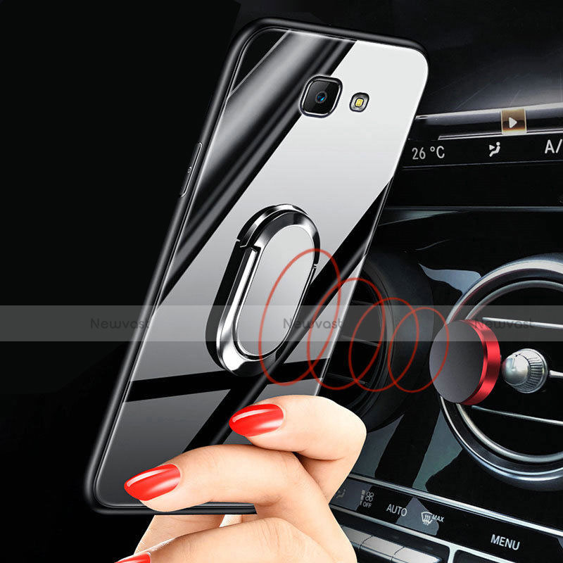 Silicone Frame Mirror Case Cover with Finger Ring Stand for Samsung Galaxy J7 Prime