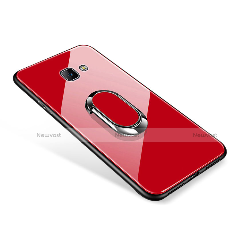 Silicone Frame Mirror Case Cover with Finger Ring Stand for Samsung Galaxy J7 Prime Red