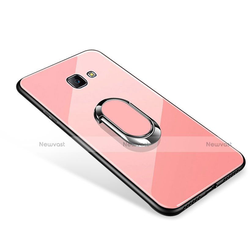 Silicone Frame Mirror Case Cover with Finger Ring Stand for Samsung Galaxy On7 (2016) G6100 Rose Gold