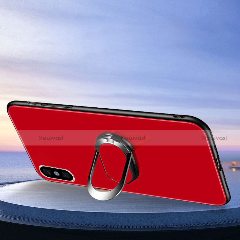 Silicone Frame Mirror Case Cover with Finger Ring Stand for Xiaomi Mi 8 Explorer