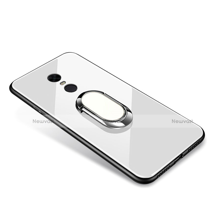 Silicone Frame Mirror Case Cover with Finger Ring Stand for Xiaomi Redmi 5 Plus White