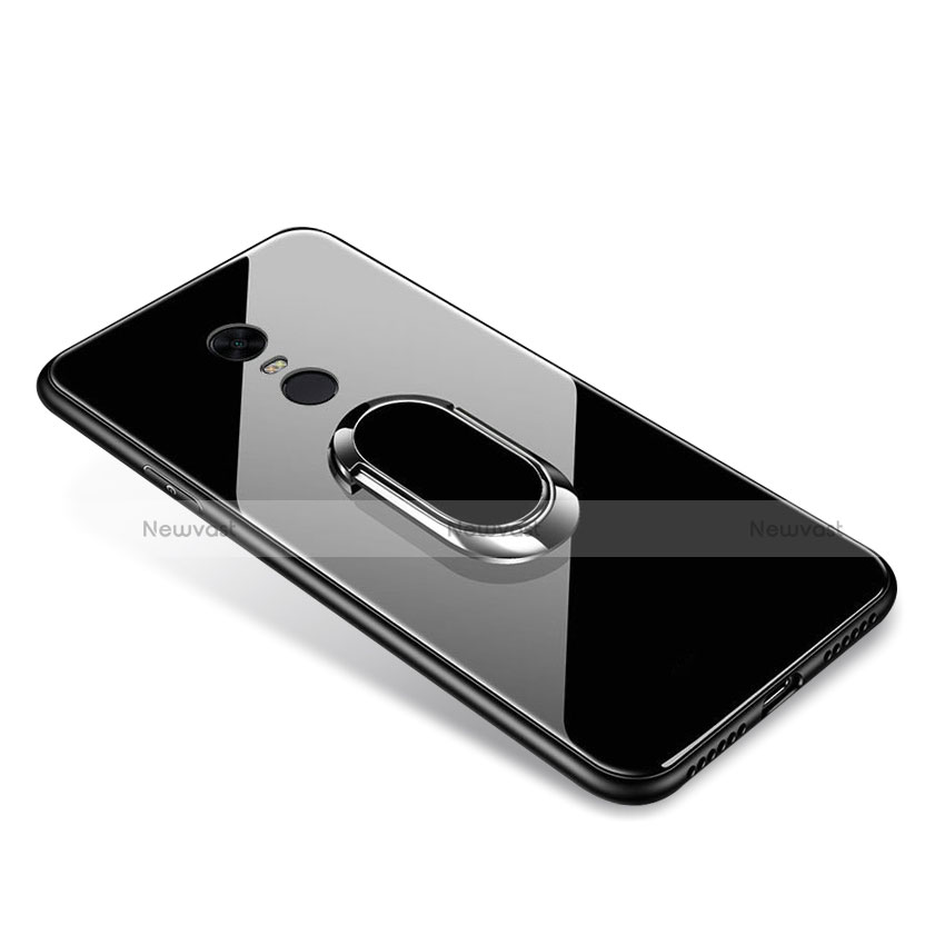 Silicone Frame Mirror Case Cover with Finger Ring Stand for Xiaomi Redmi Note 5 Indian Version Black