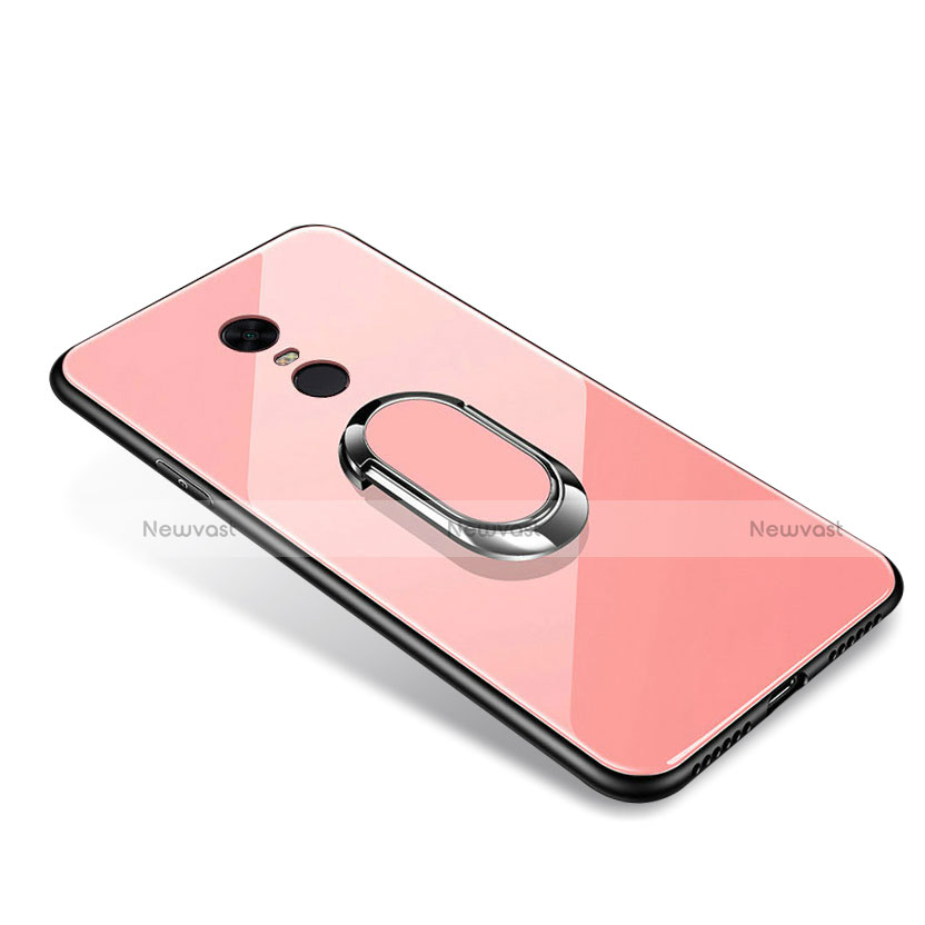 Silicone Frame Mirror Case Cover with Finger Ring Stand for Xiaomi Redmi Note 5 Indian Version Rose Gold