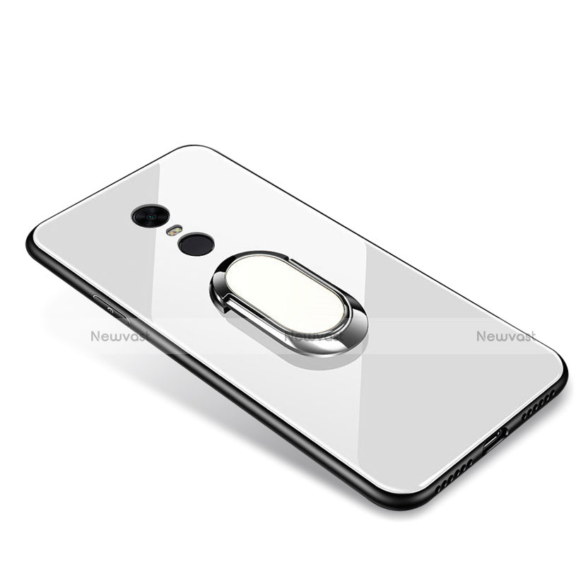 Silicone Frame Mirror Case Cover with Finger Ring Stand for Xiaomi Redmi Note 5 Indian Version White