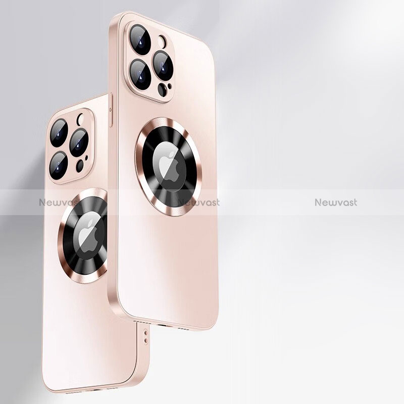 Silicone Frame Mirror Case Cover with Mag-Safe Magnetic for Apple iPhone 14 Pro Max Rose Gold