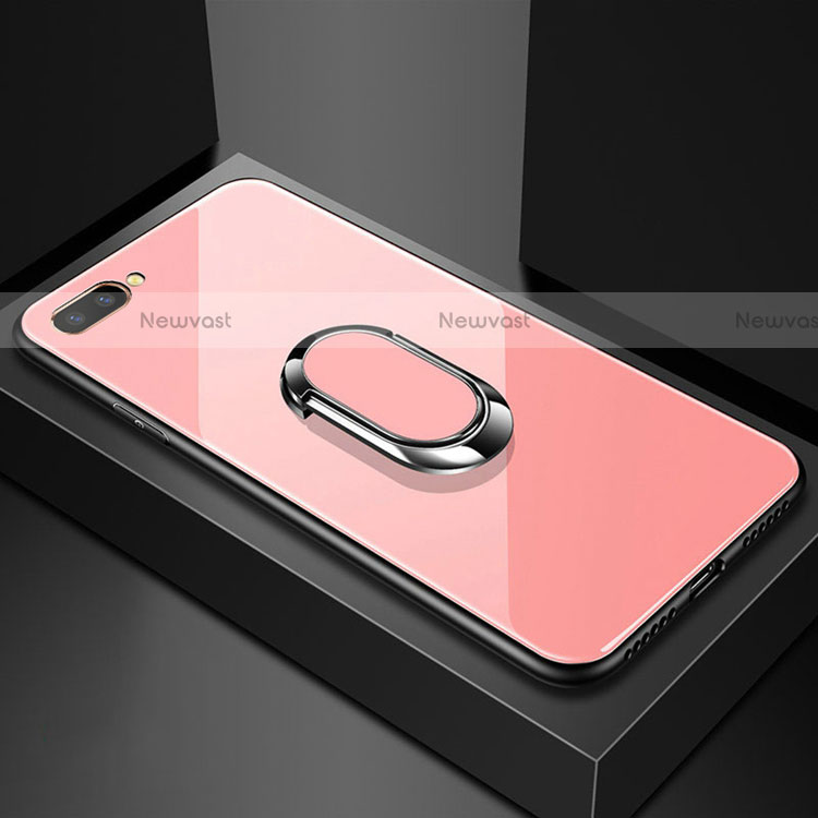 Silicone Frame Mirror Case Cover with Magnetic Finger Ring Stand A01 for Oppo A12e