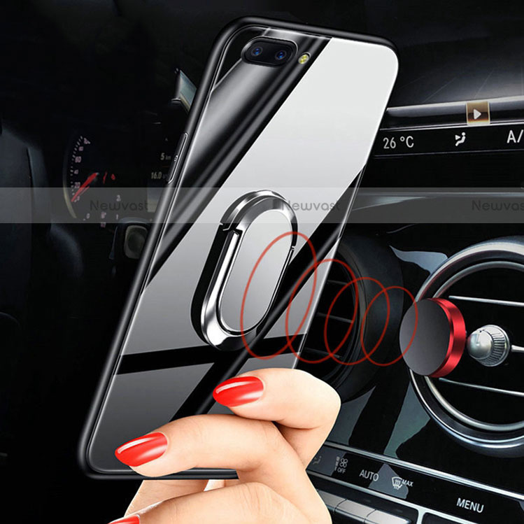 Silicone Frame Mirror Case Cover with Magnetic Finger Ring Stand A01 for Oppo A12e