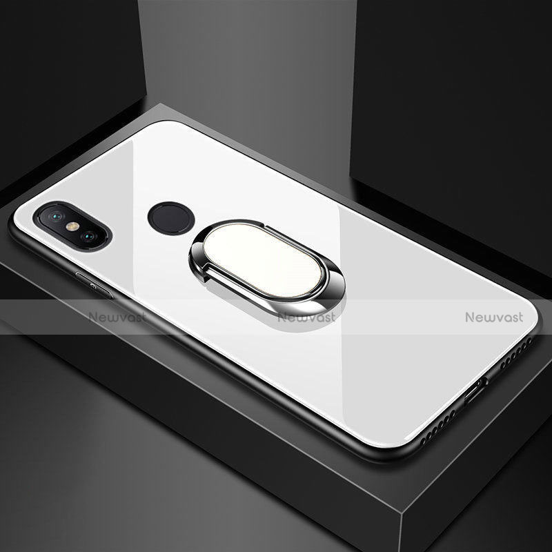 Silicone Frame Mirror Case Cover with Magnetic Finger Ring Stand A01 for Xiaomi Redmi 6 Pro