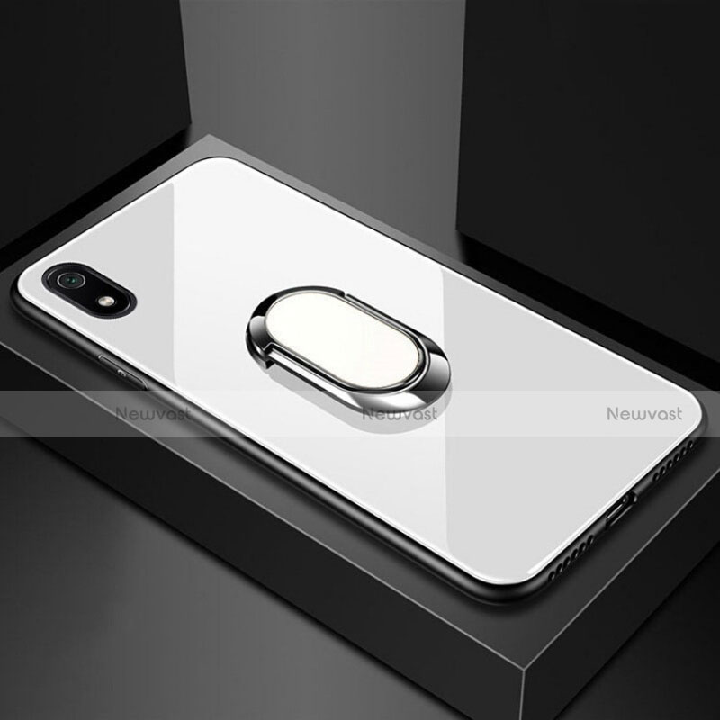 Silicone Frame Mirror Case Cover with Magnetic Finger Ring Stand A01 for Xiaomi Redmi 7A