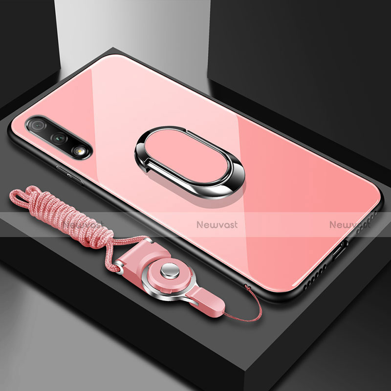 Silicone Frame Mirror Case Cover with Magnetic Finger Ring Stand for Huawei Enjoy 10